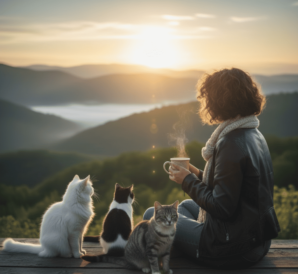 Viver-com-proposito-amanhecer-ensolarado-com-gatos-vida-simples